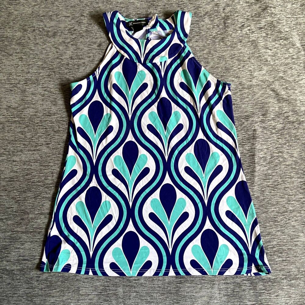 INC Blue and White Sleeveless Blouse